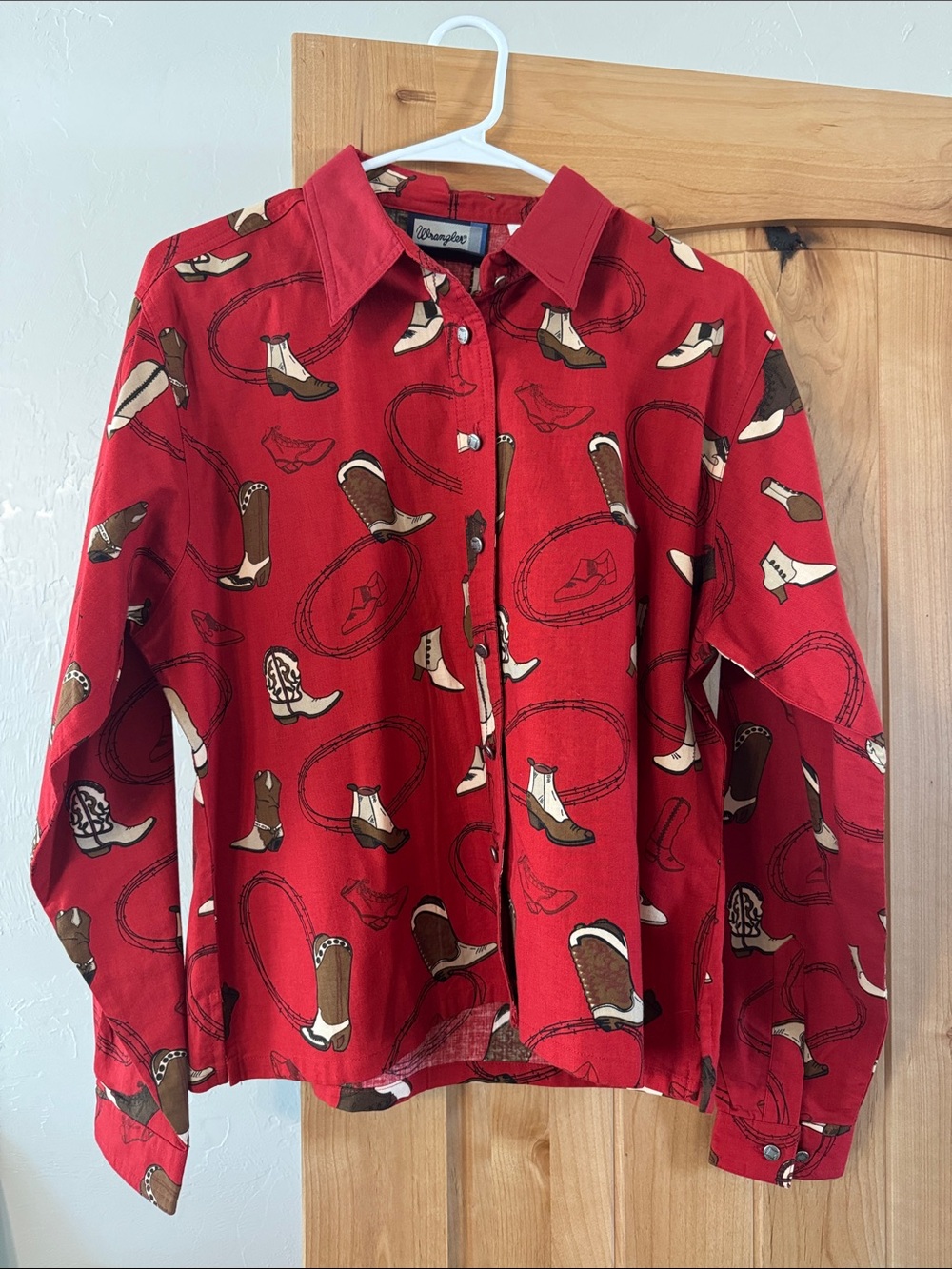Wrangler Red Western Boot Print Button-Up Shirt